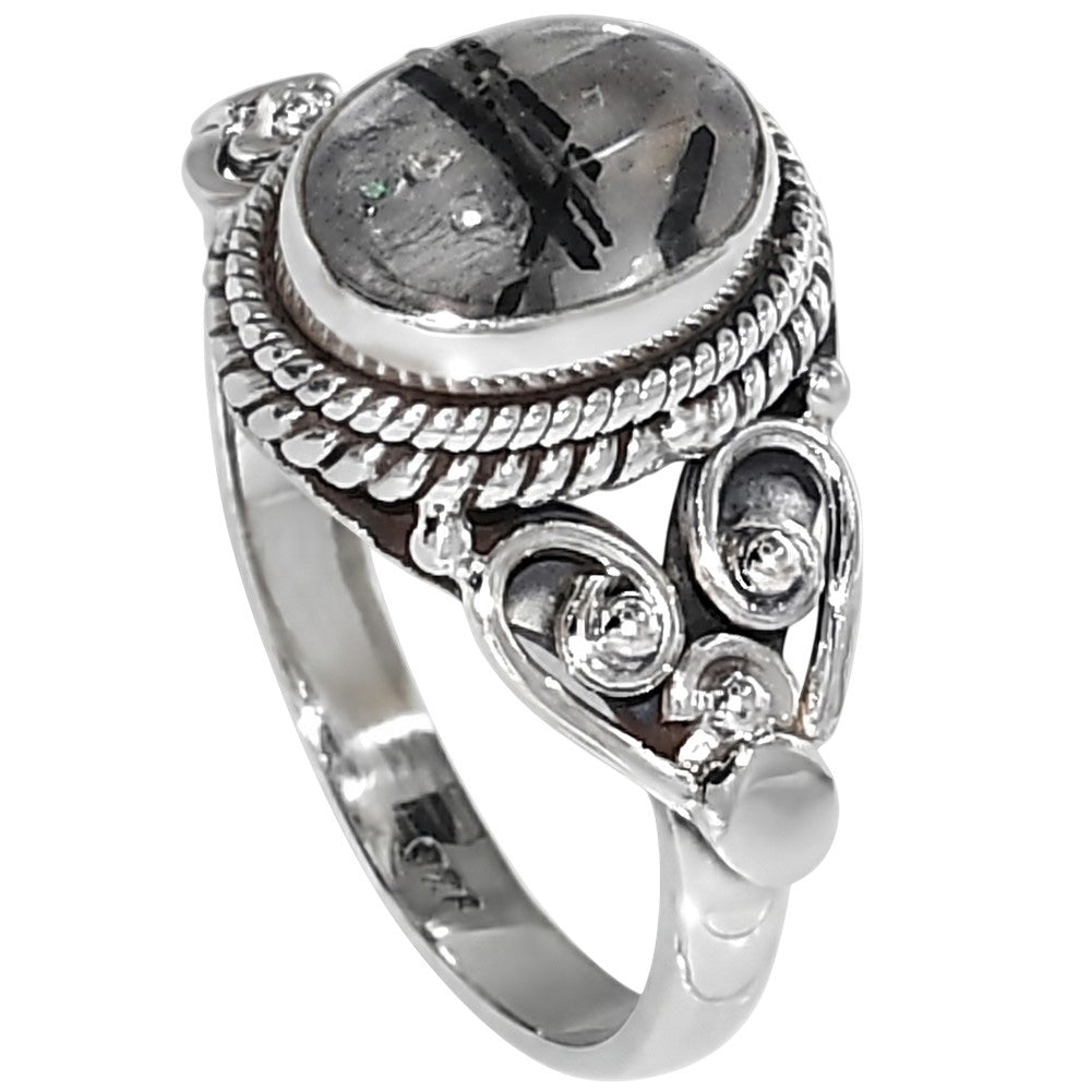 Black Tourmaline In Quartz 925 Sterling Silver Ring Jewelry Size-12 SR01444