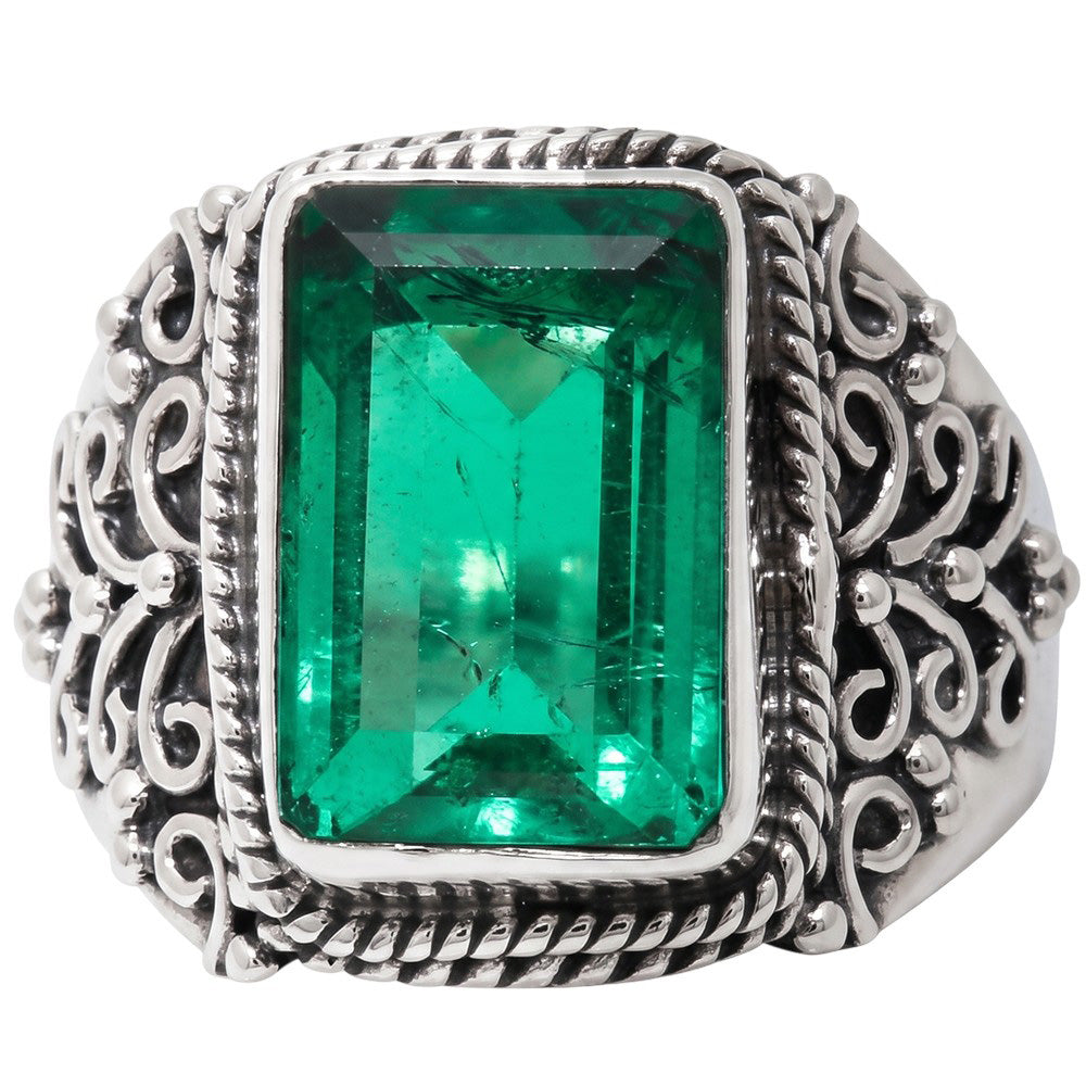 Emerald 925 Sterling Silver Ring Jewelry Size-18 SR01448