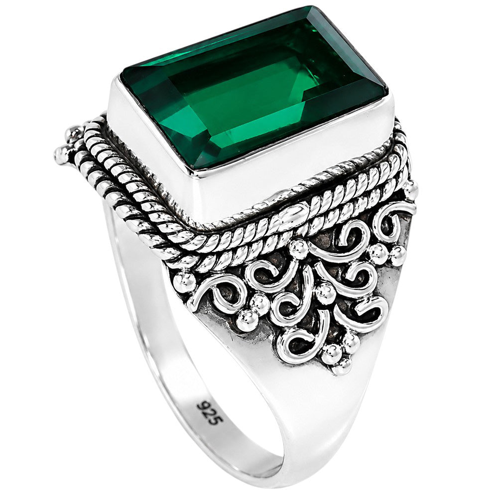 Emerald 925 Sterling Silver Ring Jewelry Size-18 SR01448