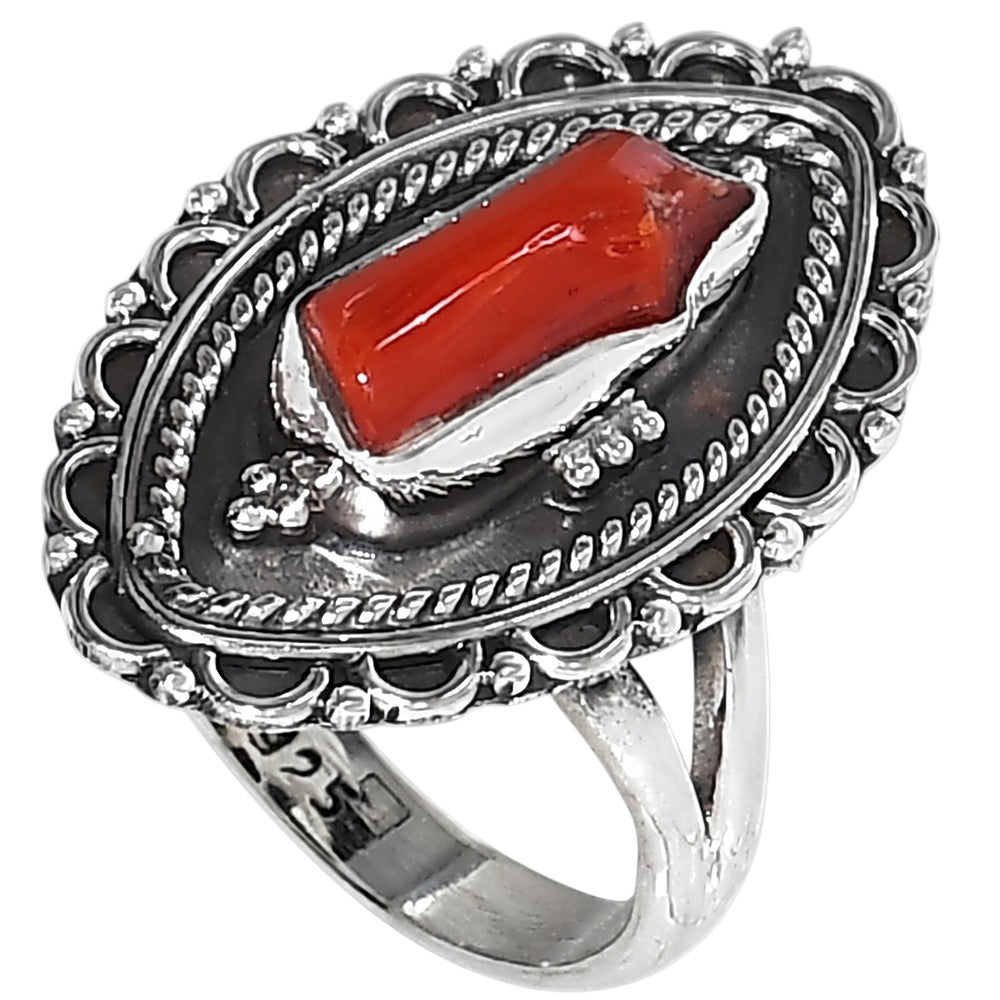 Coral Stick 925 Sterling Silver Ring Jewelry Size-13 SR01465
