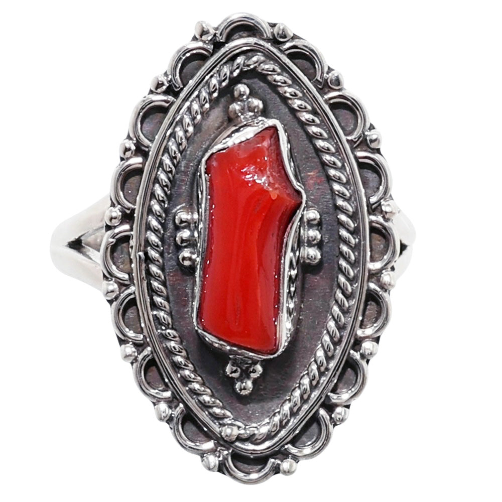 Coral Stick 925 Sterling Silver Ring Jewelry Size-13 SR01465