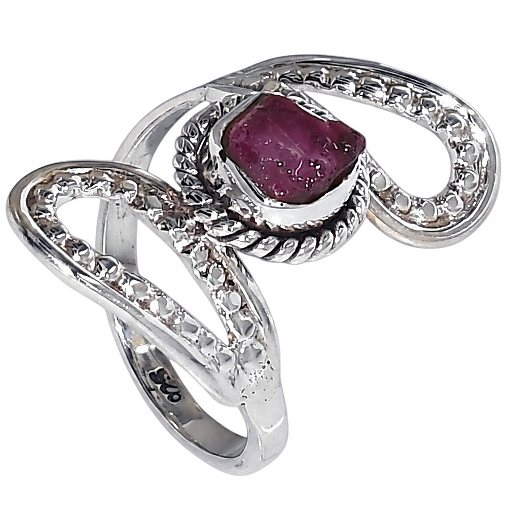 Pink Tourmaline Rough 925 Sterling Silver Ring Jewelry Size-16 SR01472