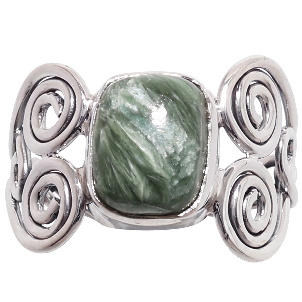 Russian Seraphinite 925 Sterling Silver Ring Jewelry Size-17 SR01474