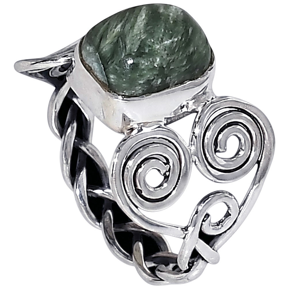 Russian Seraphinite 925 Sterling Silver Ring Jewelry Size-17 SR01474