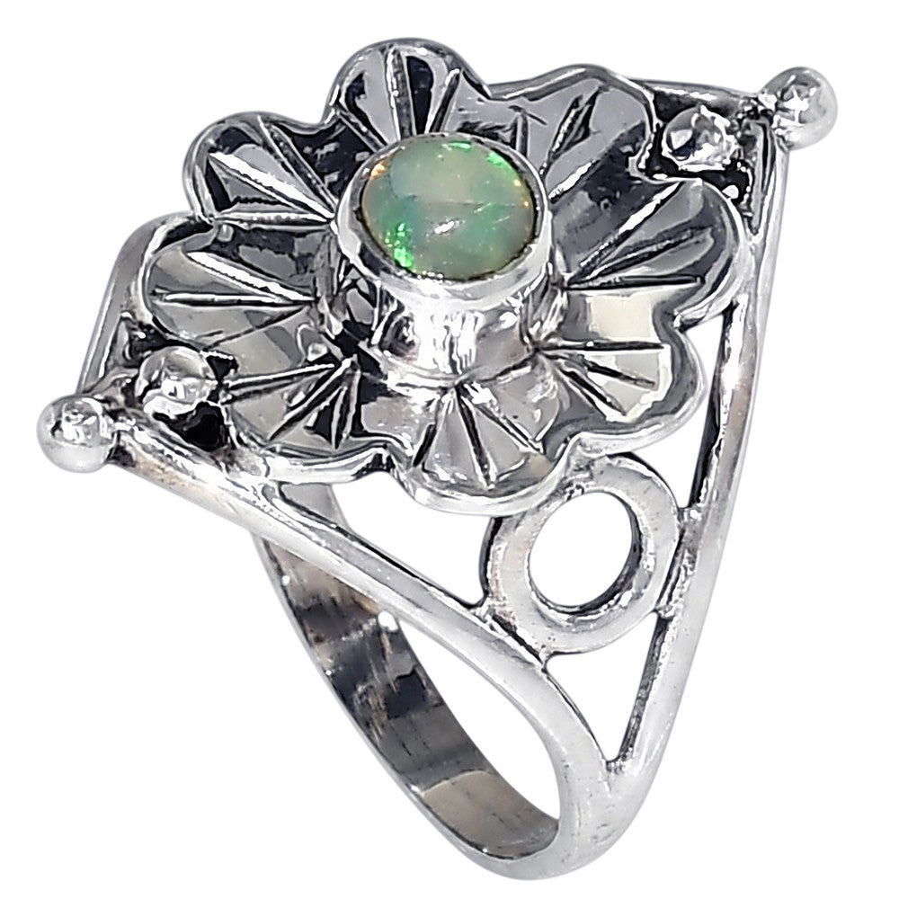 Flower - Ethiopian Opal 925 Sterling Silver Ring Jewelry Size-20 SR01475