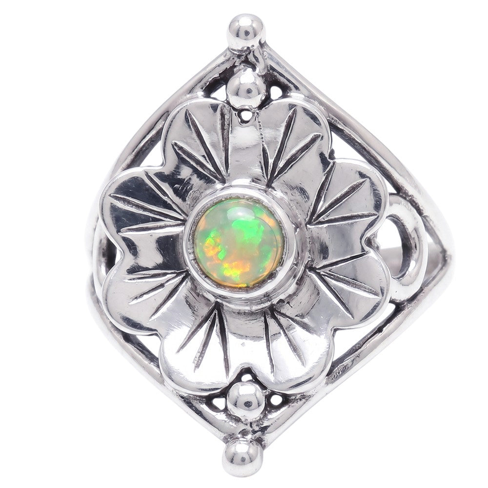 Flower - Ethiopian Opal 925 Sterling Silver Ring Jewelry Size-20 SR01475