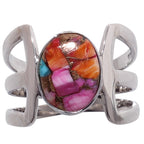 Kingman Orange Dahlia Turquoise 925 Sterling Silver Ring Jewelry Size-16 SR01476