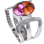 Kingman Orange Dahlia Turquoise 925 Sterling Silver Ring Jewelry Size-16 SR01476