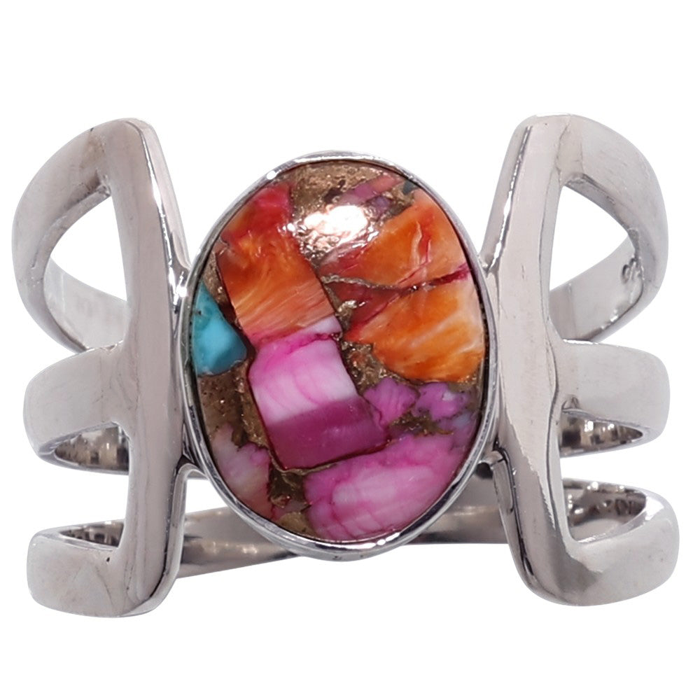 Kingman Orange Dahlia Turquoise 925 Sterling Silver Ring Jewelry Size-16 SR01476