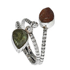 Sunstone Rough and Peridot Rough 925 Sterling Silver Ring Jewelry Size-14 SR01481