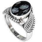 Leaf - Snow Flake Obsidian 925 Sterling Silver Ring Jewelry Size-16 SR01483