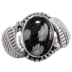 Leaf - Snow Flake Obsidian 925 Sterling Silver Ring Jewelry Size-16 SR01483