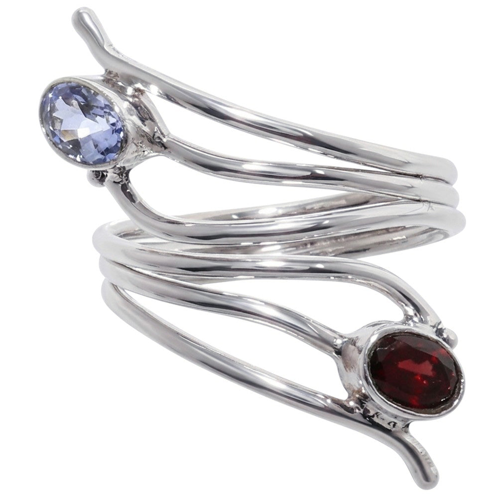 Adjustable - Hessonite Garnet and Iolite 925 Sterling Silver Ring Jewelry Size-17 SR01486