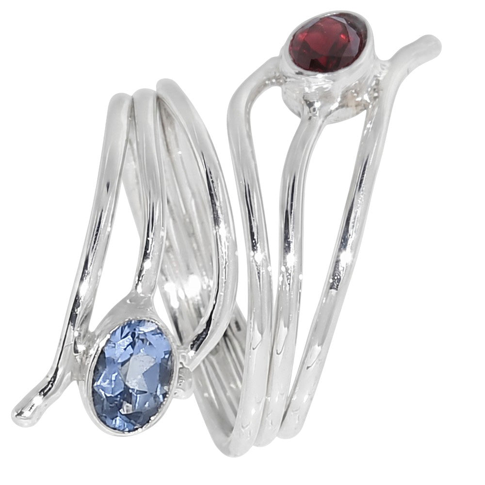 Adjustable - Hessonite Garnet and Iolite 925 Sterling Silver Ring Jewelry Size-17 SR01486