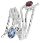 Adjustable - Hessonite Garnet and Iolite 925 Sterling Silver Ring Jewelry Size-17 SR01486
