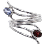 Adjustable - Hessonite Garnet and Iolite 925 Sterling Silver Ring Jewelry Size-17 SR01486