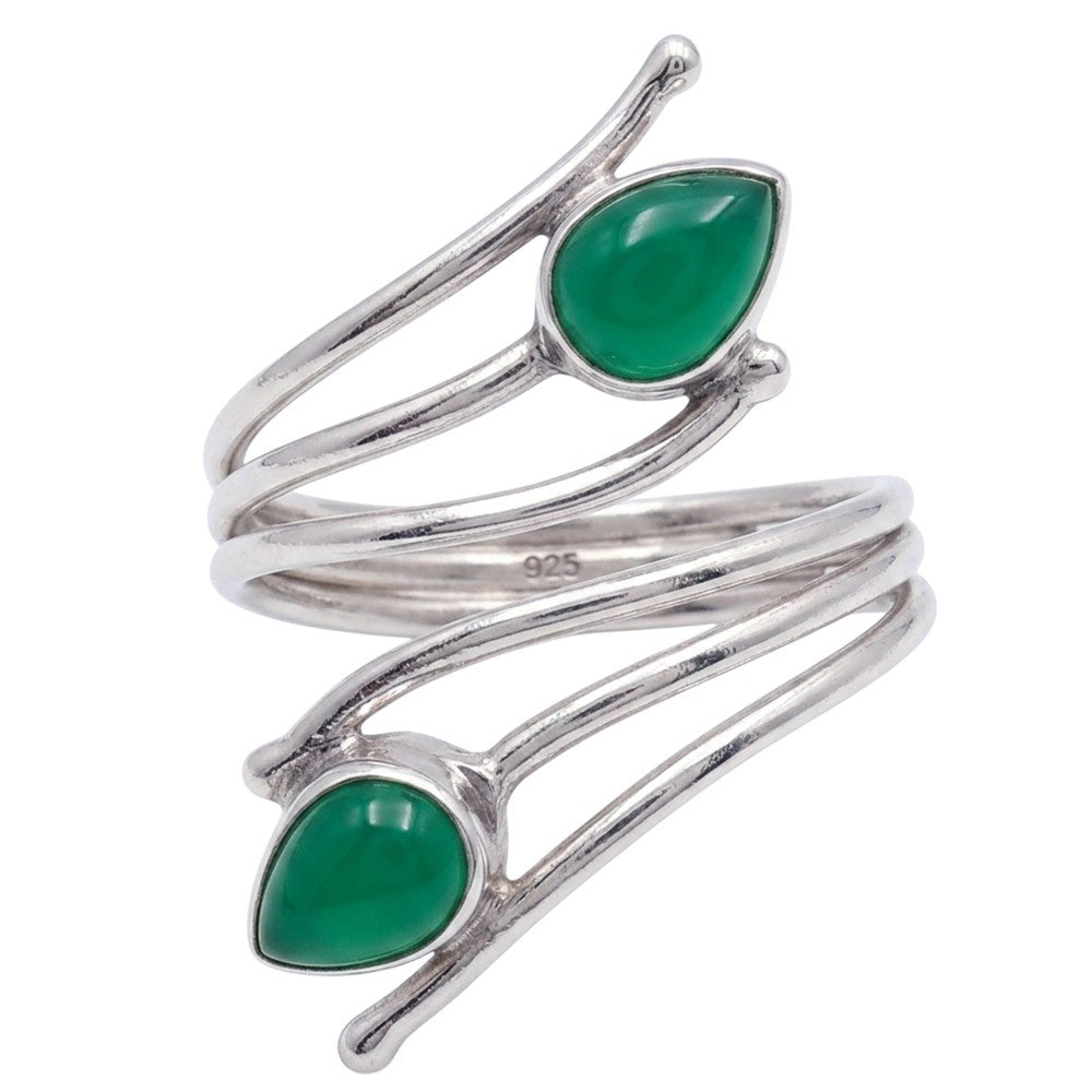 Adjustable - Green Onyx 925 Sterling Silver Ring Jewelry Size-20 SR01487