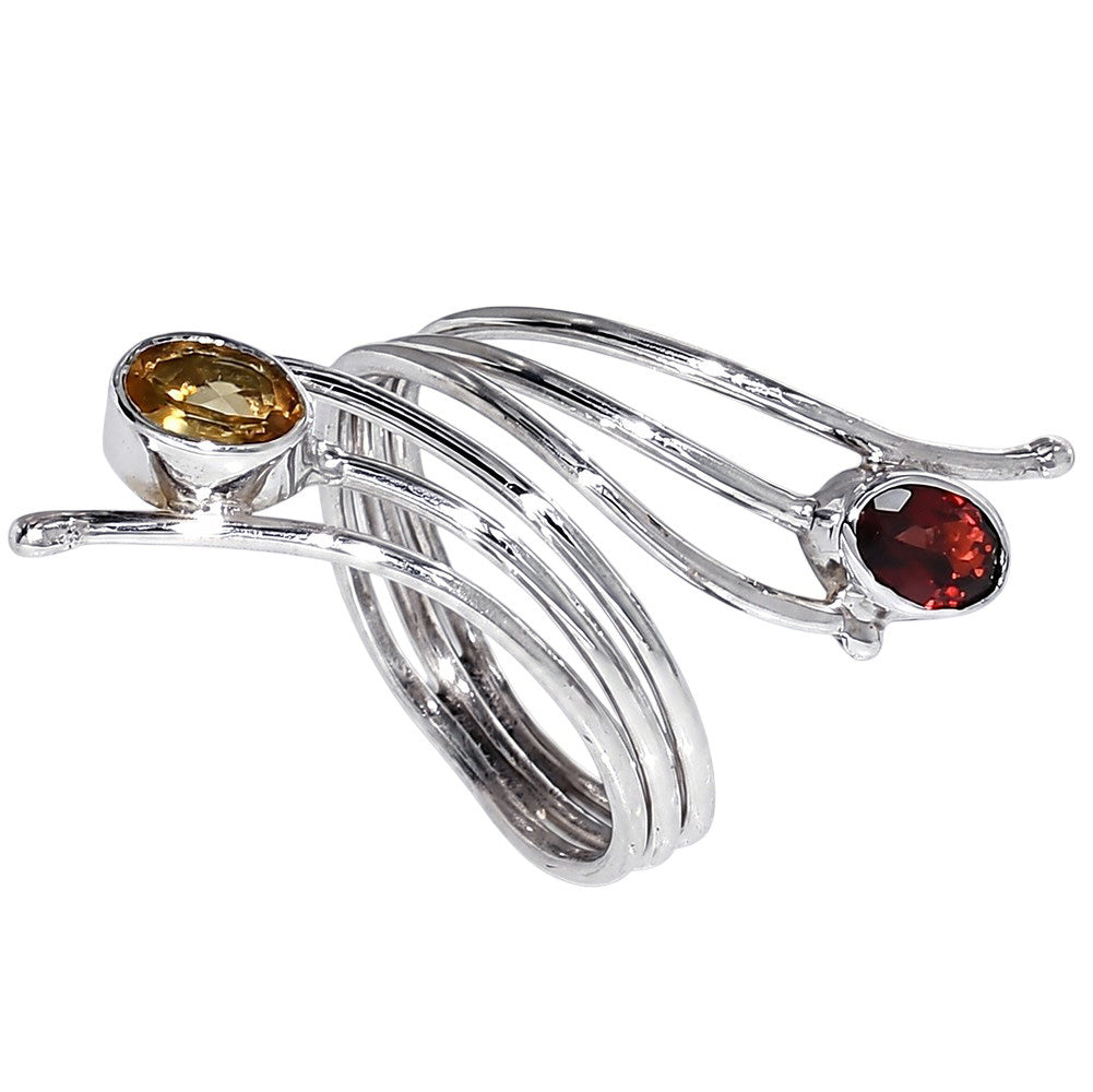 Adjustable - Hessonite Garnet and Citrine 925 Sterling Silver Ring Jewelry Size-14 SR01488