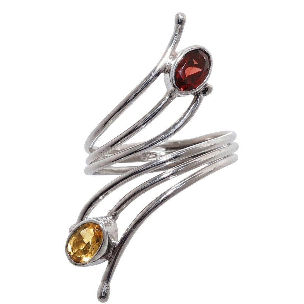Adjustable - Hessonite Garnet and Citrine 925 Sterling Silver Ring Jewelry Size-14 SR01488