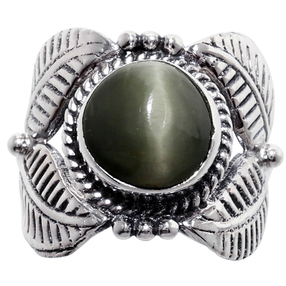 Leaf - Genuine Cats Eye 925 Sterling Silver Ring Jewelry Size-16 SR01489