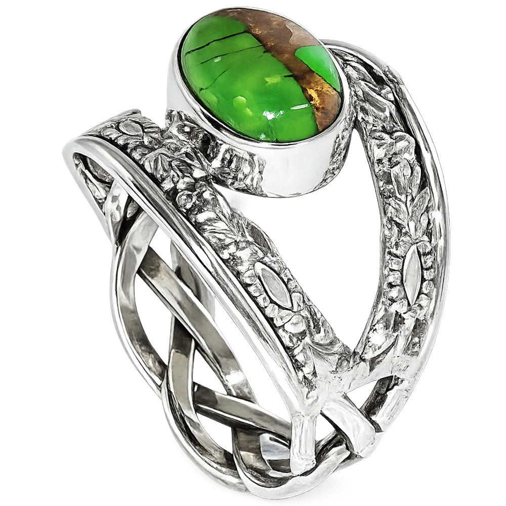 Copper Green Turquoise 925 Sterling Silver Ring Jewelry Size-17 SR01492