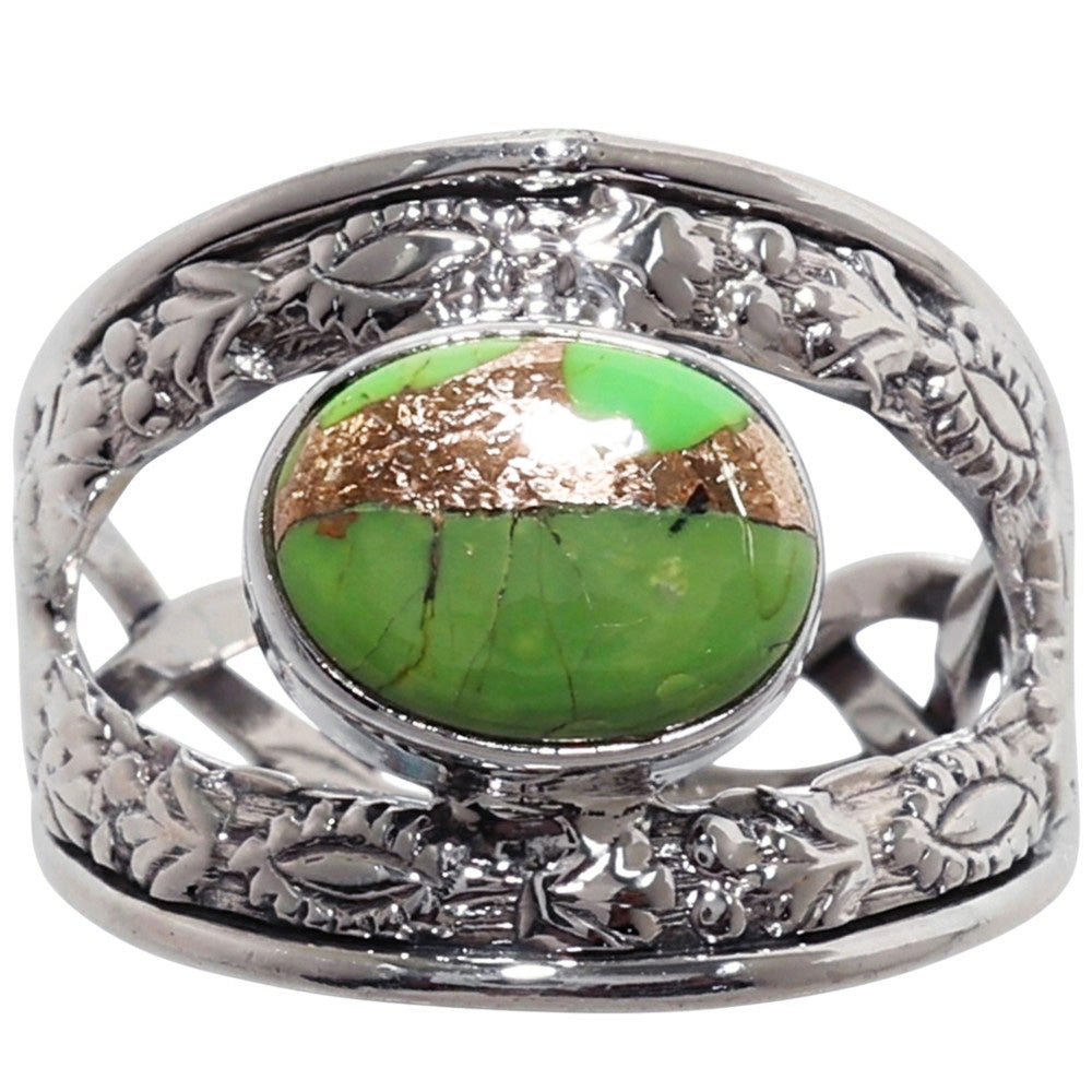 Copper Green Turquoise 925 Sterling Silver Ring Jewelry Size-17 SR01492