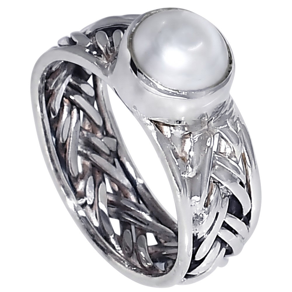 Natural Fresh Water Pearl 925 Sterling Silver Ring Jewelry Size-14 SR01495