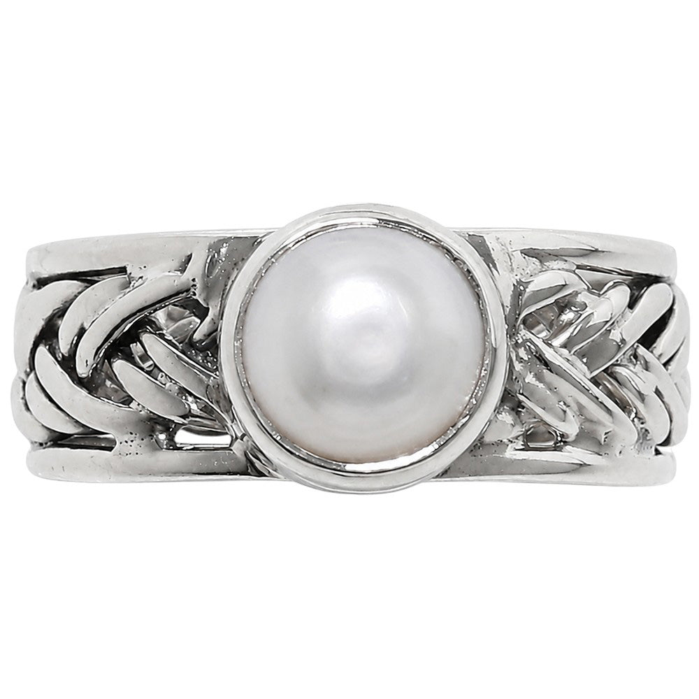Natural Fresh Water Pearl 925 Sterling Silver Ring Jewelry Size-14 SR01495
