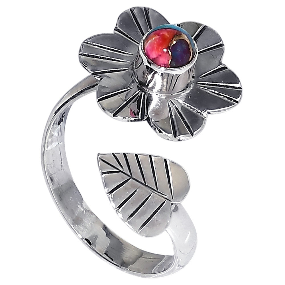 Flower - Kingman Orange Dahlia Turquoise 925 Sterling Silver Ring Jewelry Size-17 SR01497