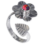 Flower - Kingman Orange Dahlia Turquoise 925 Sterling Silver Ring Jewelry Size-17 SR01497