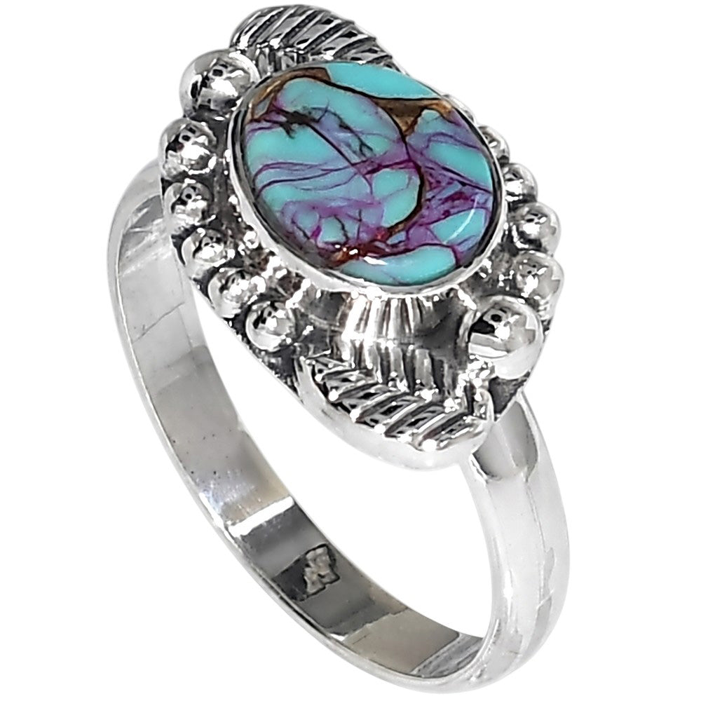 Kingman Purple Dahlia Turquoise 925 Sterling Silver Ring Jewelry Size-17 SR01498