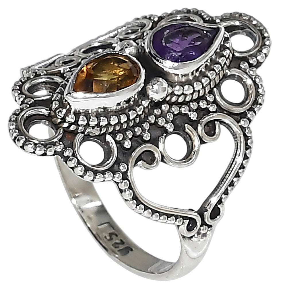Amethyst and Citrine 925 Sterling Silver Ring Jewelry Size-18 SR01499