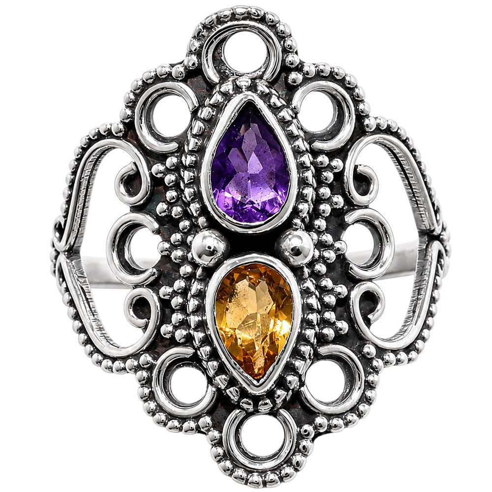 Amethyst and Citrine 925 Sterling Silver Ring Jewelry Size-18 SR01499