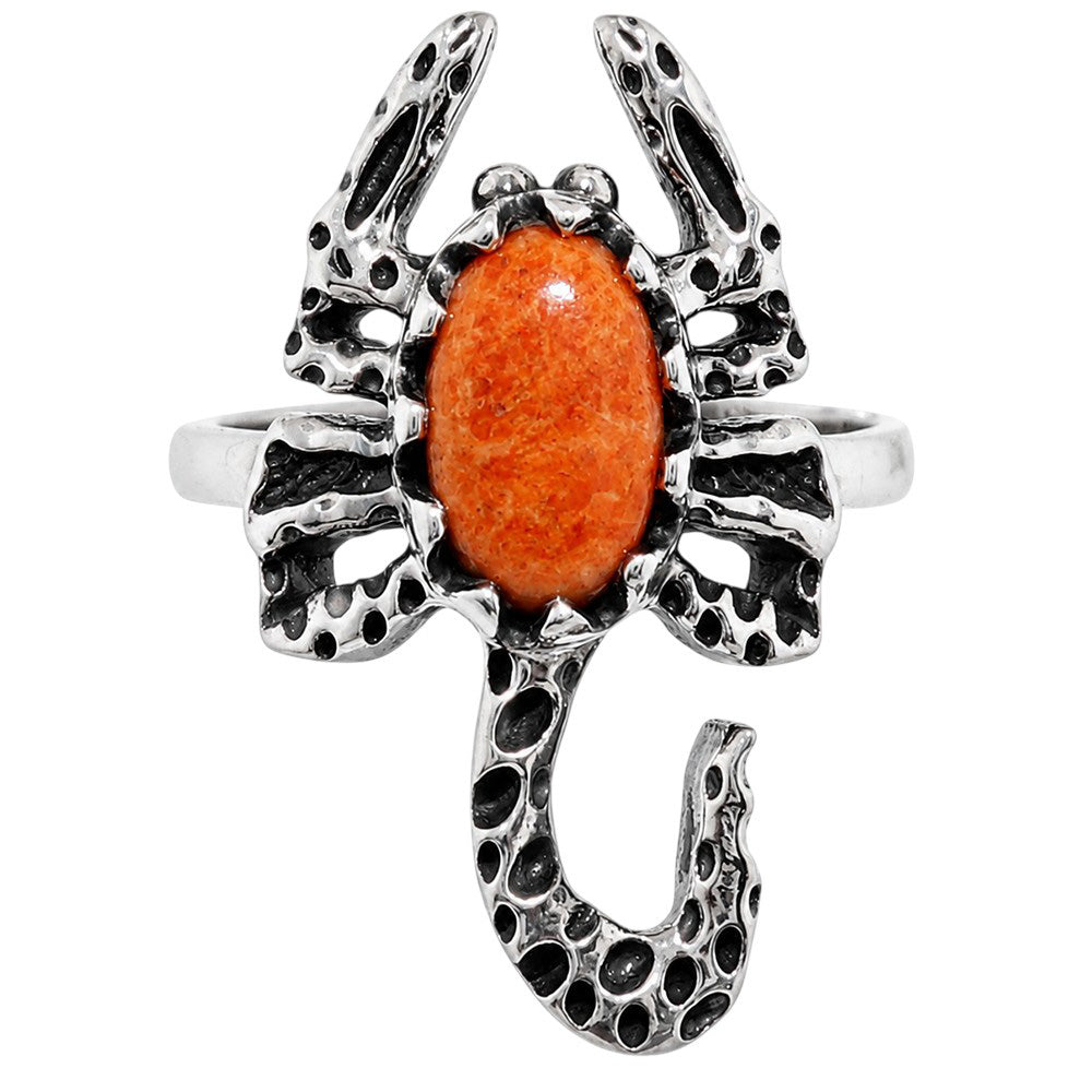 Scorpian - Red Sponge Coral 925 Sterling Silver Ring Jewelry Size-14 SR01504