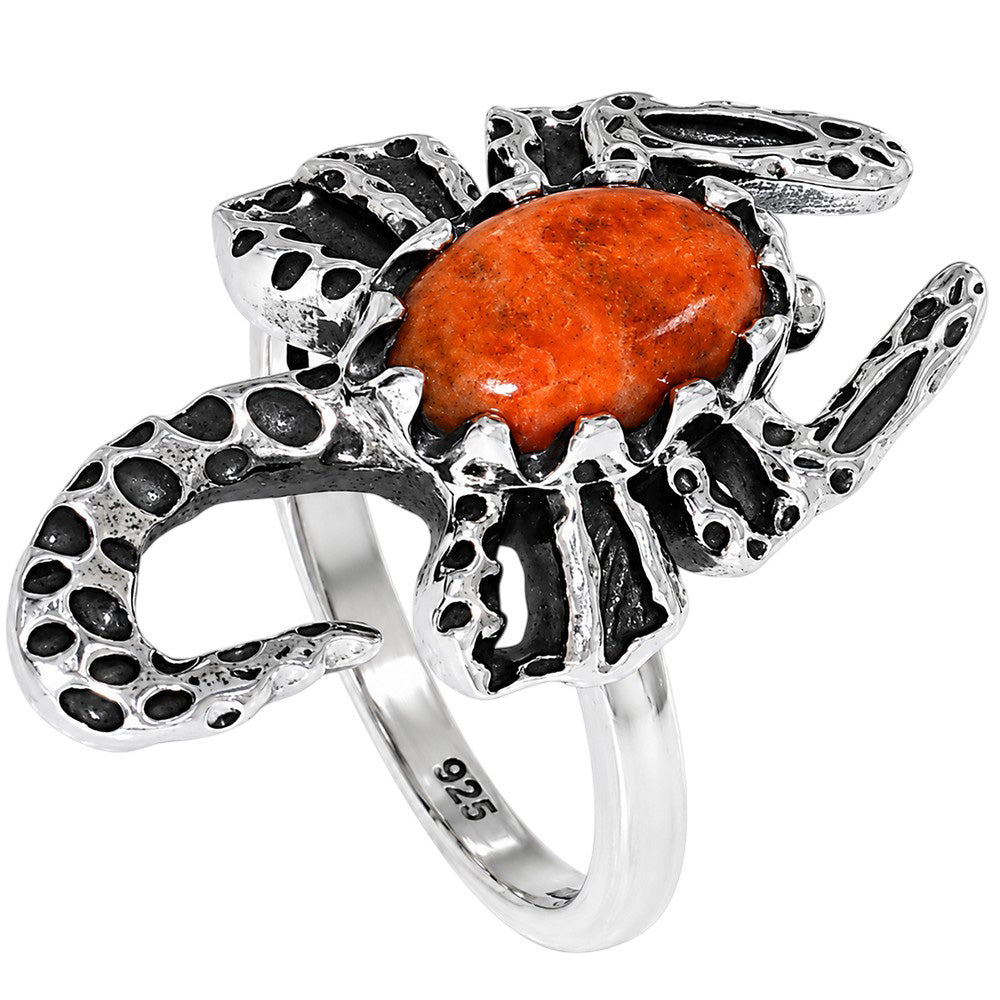 Scorpian - Red Sponge Coral 925 Sterling Silver Ring Jewelry Size-14 SR01504