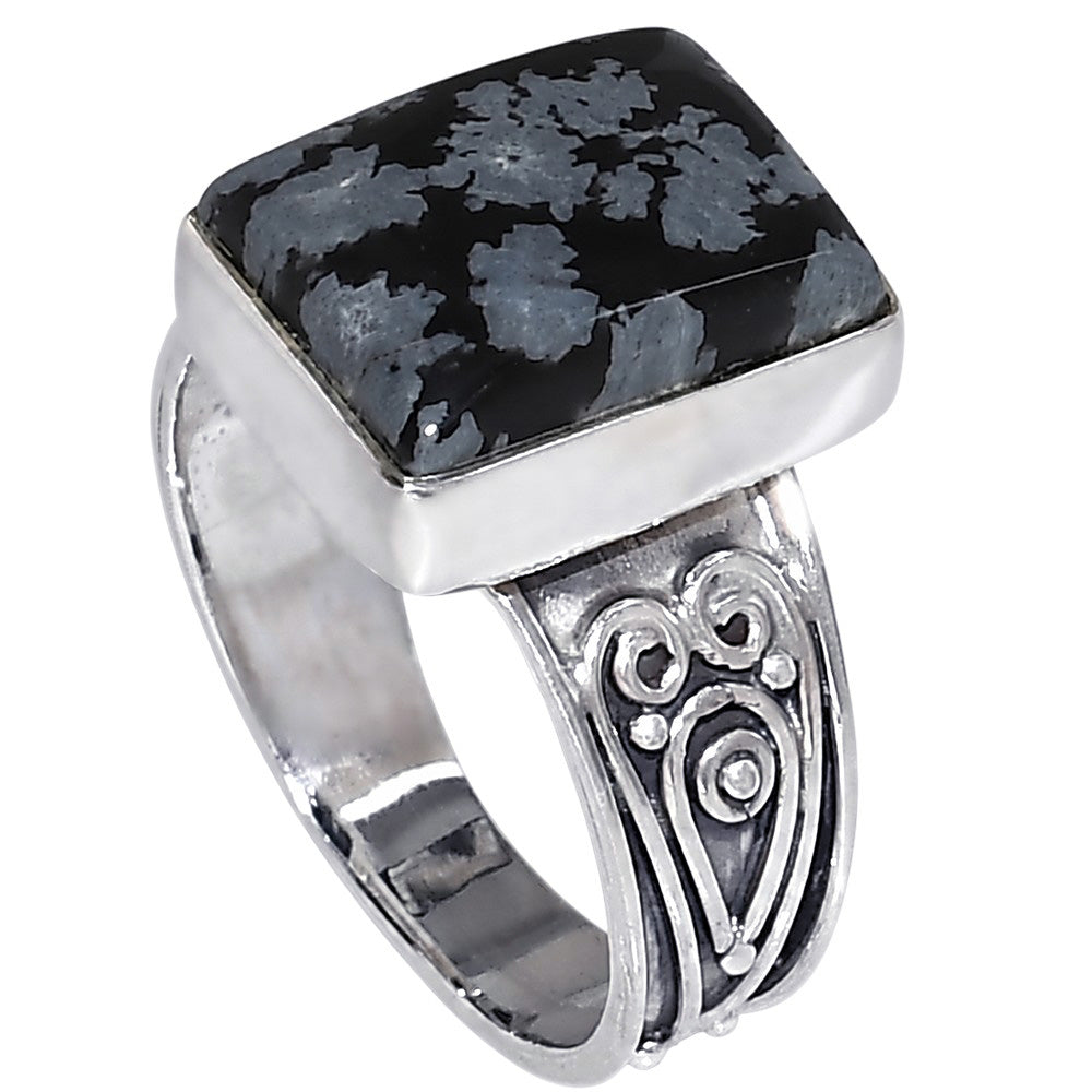 Snow Flake Obsidian 925 Sterling Silver Ring Jewelry Size-17 SR01508