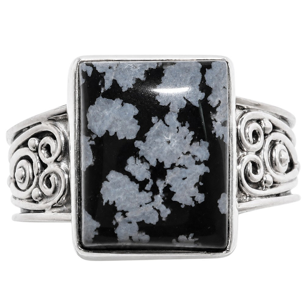 Snow Flake Obsidian 925 Sterling Silver Ring Jewelry Size-17 SR01508