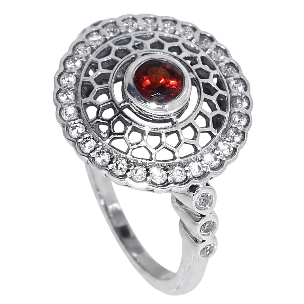 Hessonite Garnet and White Zircon 925 Sterling Silver Ring Jewelry Size-17 SR01538