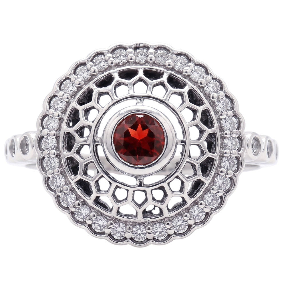 Hessonite Garnet and White Zircon 925 Sterling Silver Ring Jewelry Size-17 SR01538