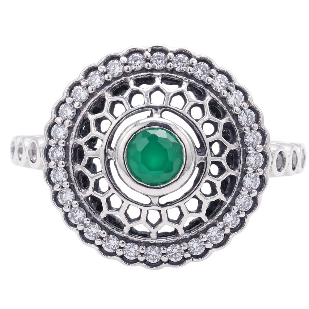 Green Onyx and White Zircon 925 Sterling Silver Ring Jewelry Size-14 SR01539