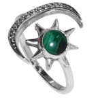 Adjustable Star Moon - Malachite Eye 925 Sterling Silver Ring Jewelry Size-20 SR01543