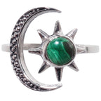 Adjustable Star Moon - Malachite Eye 925 Sterling Silver Ring Jewelry Size-20 SR01543