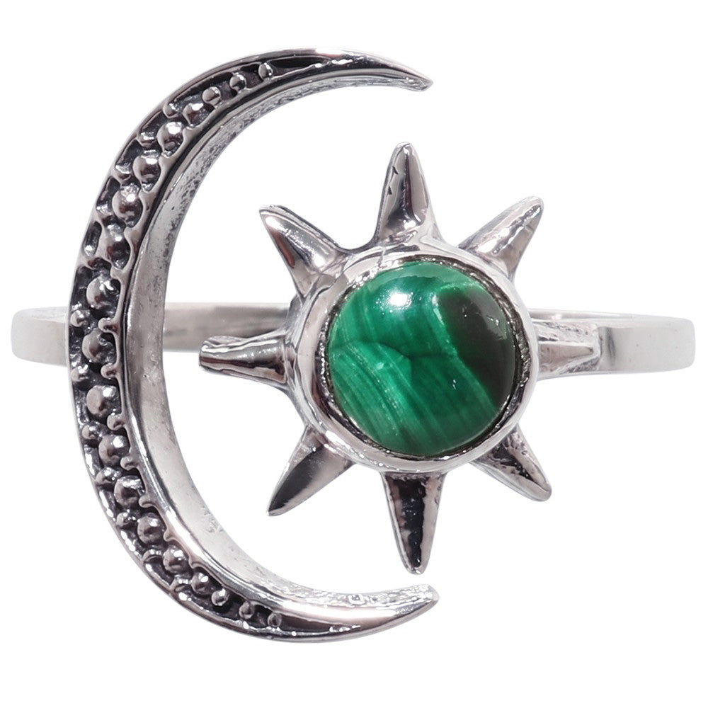 Adjustable Star Moon - Malachite Eye 925 Sterling Silver Ring Jewelry Size-20 SR01543