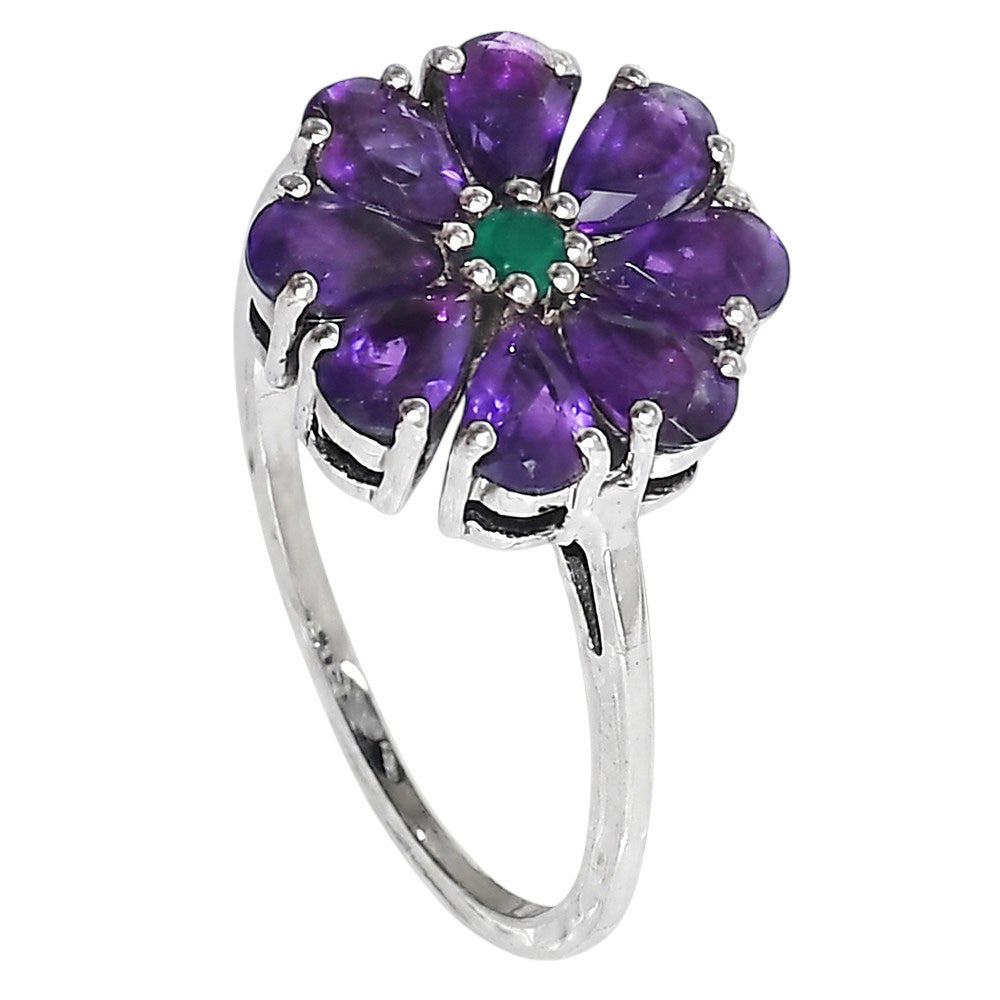 African Amethyst and Green Onyx 925 Sterling Silver Ring Jewelry Size-18 SR01544