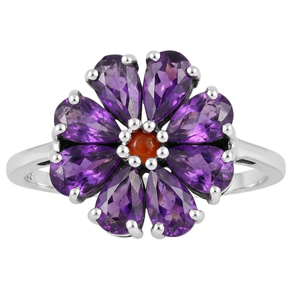 African Amethyst and Carnelian 925 Sterling Silver Ring Jewelry Size-18 SR01545