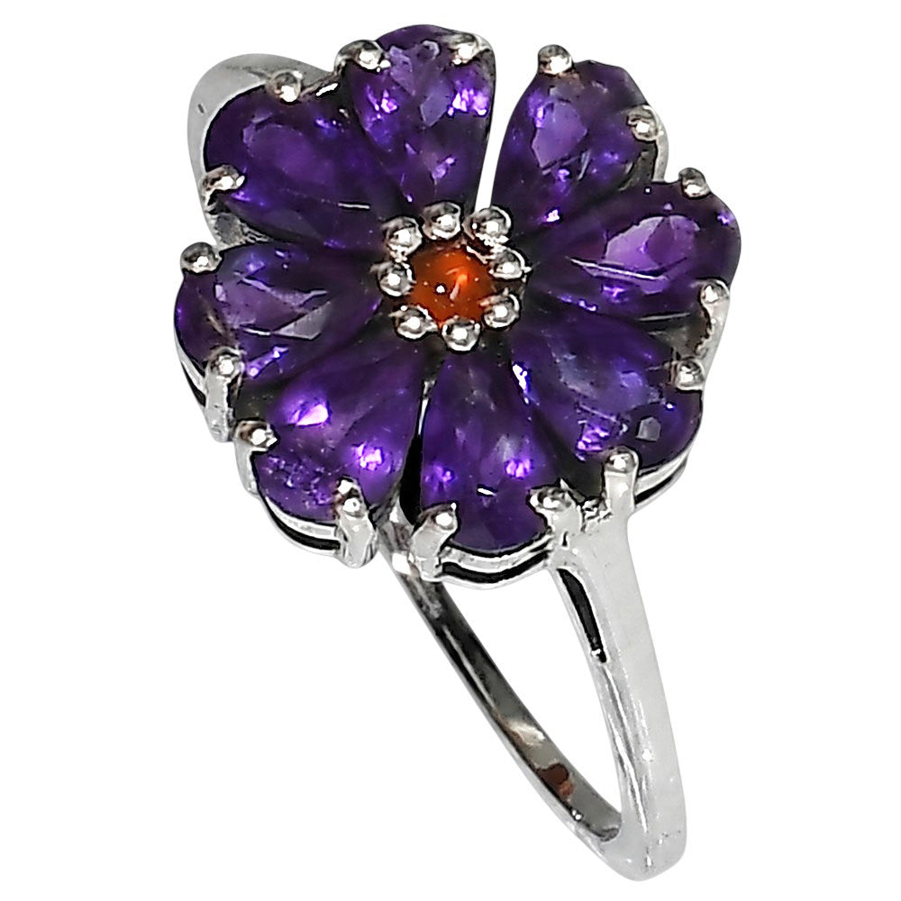 African Amethyst and Carnelian 925 Sterling Silver Ring Jewelry Size-18 SR01545