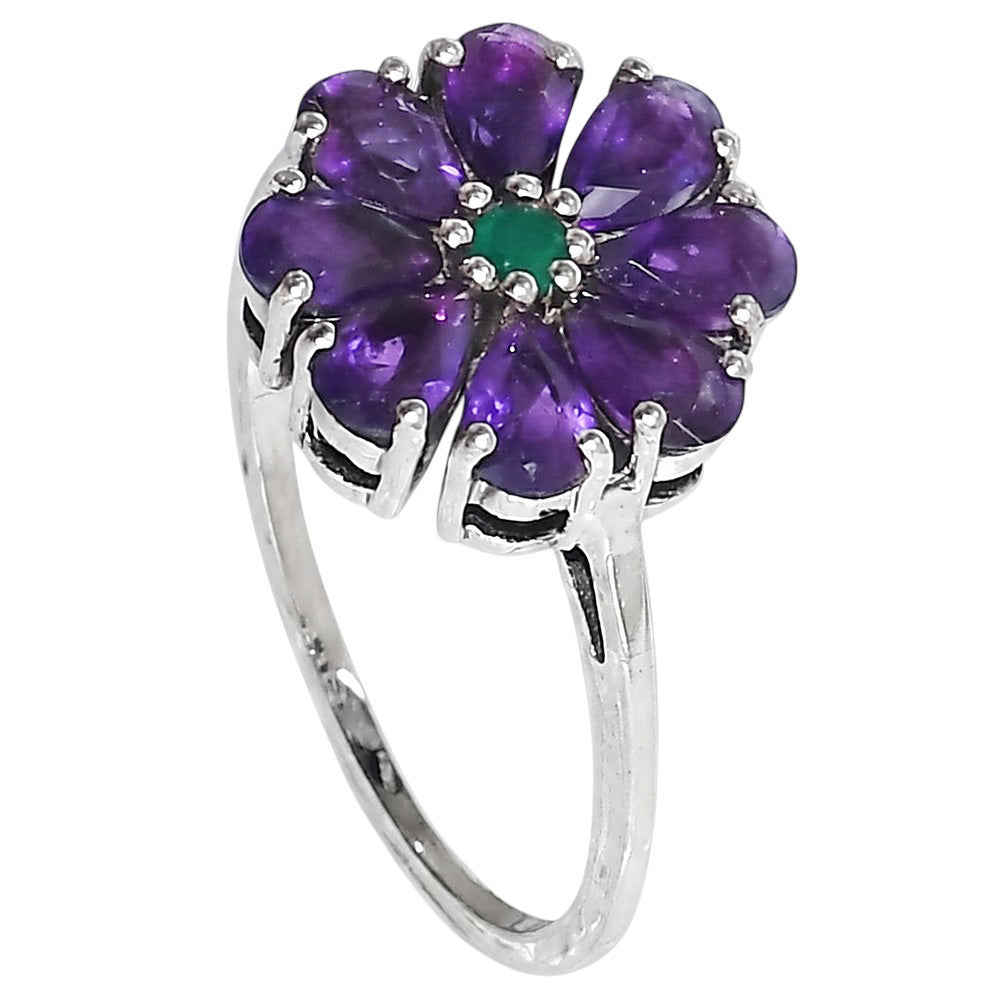 African Amethyst and Green Onyx 925 Sterling Silver Ring Jewelry Size-18 SR01546