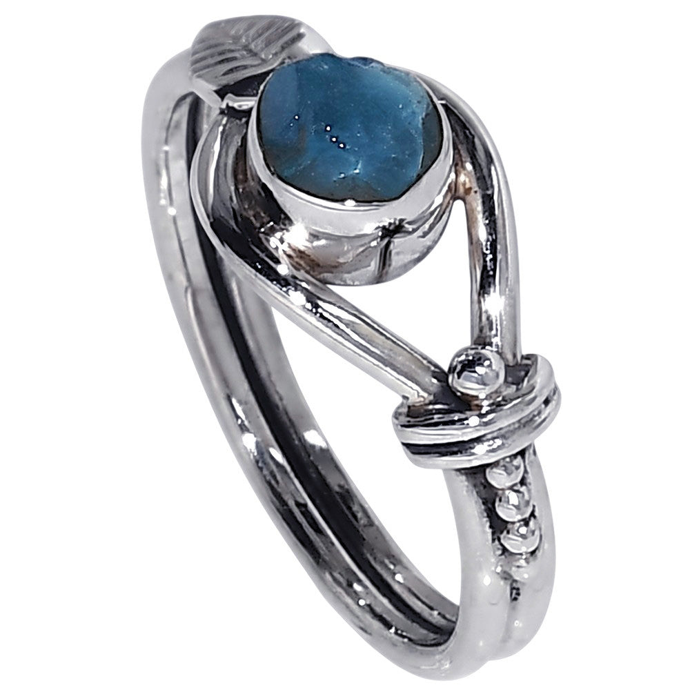 Blue Apatite Rough 925 Sterling Silver Ring Jewelry Size-13 SR01555