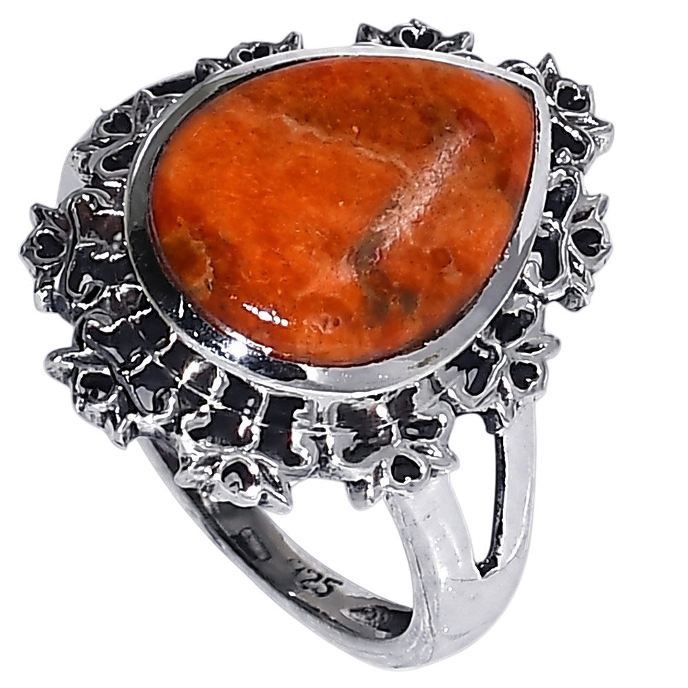Red Sponge Coral 925 Sterling Silver Ring Jewelry Size-14 SR01561