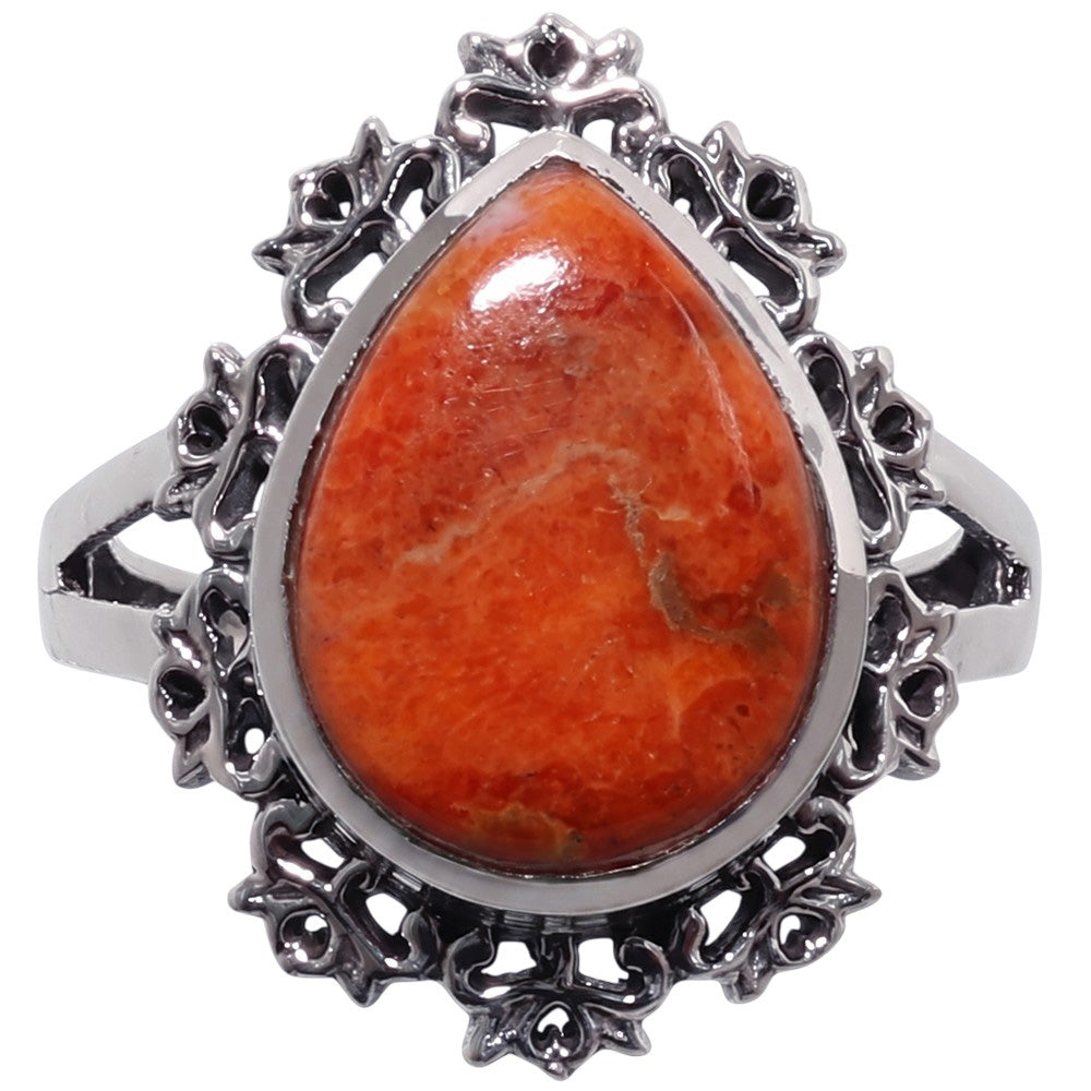 Red Sponge Coral 925 Sterling Silver Ring Jewelry Size-14 SR01561